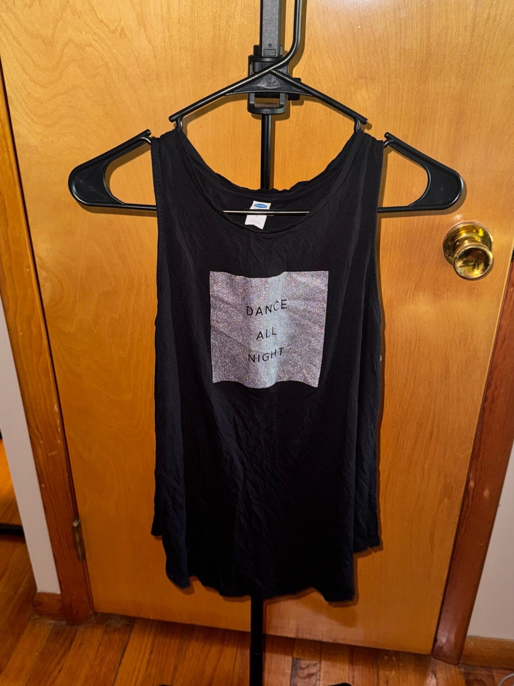 Old Navy Black Tank with Silver Glitter 'Dance All Night' Graphic